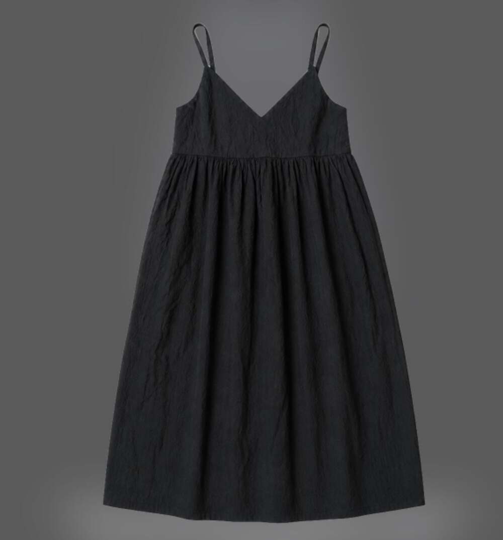 A New Day Black Seersucker Textured Smocked V-Neck Midi Dress with Pockets